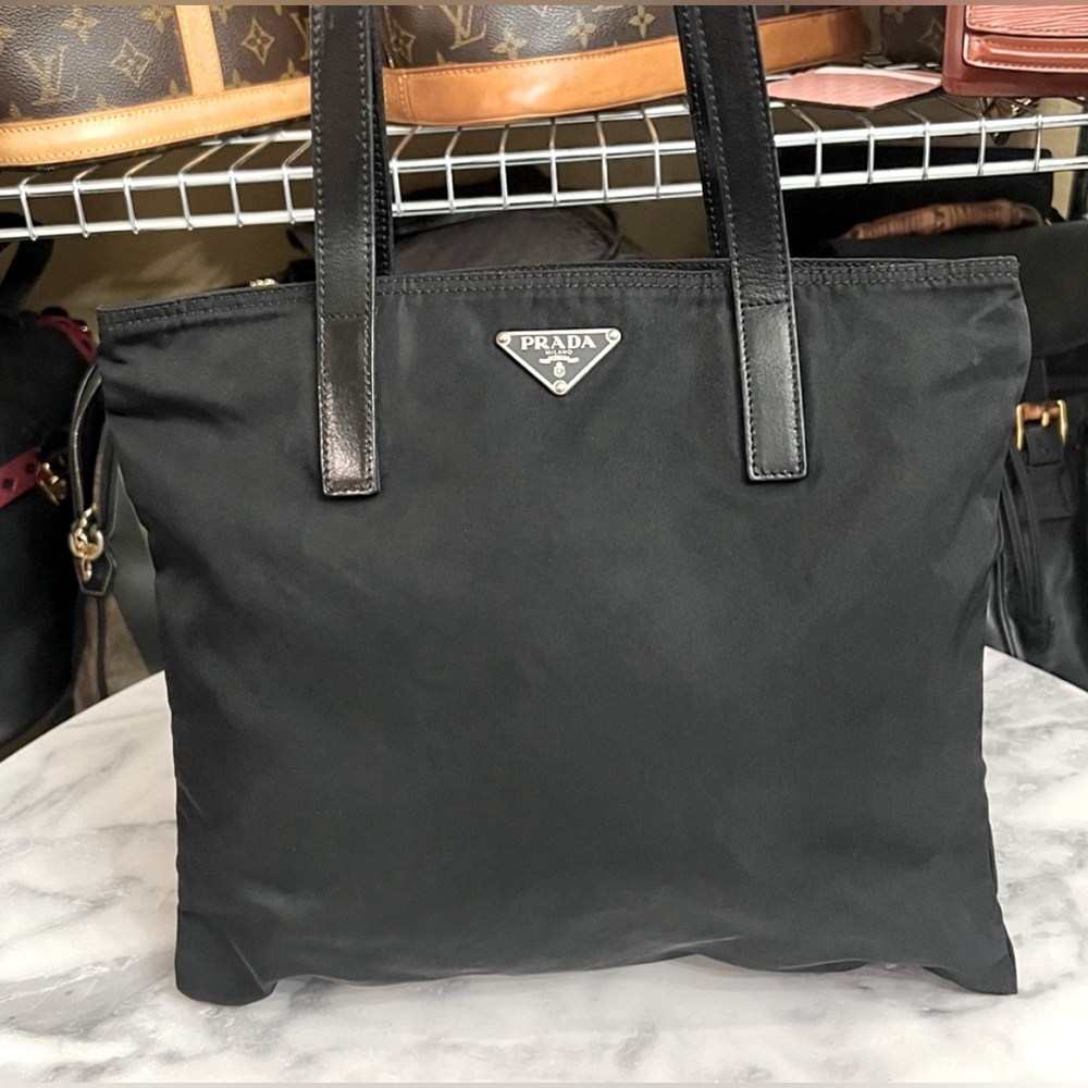 PRADA Nylon Shoulder Bag / Black & Silver VINTAGE